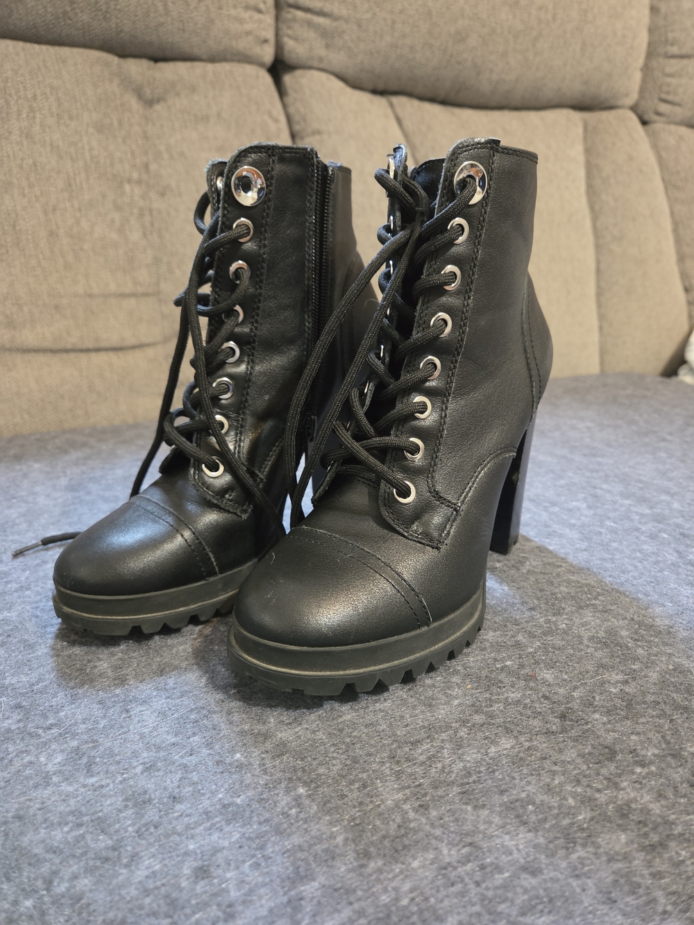 Aldo Black Lace-Up Combat Platform Ankle Boots - Picture 2 of 8